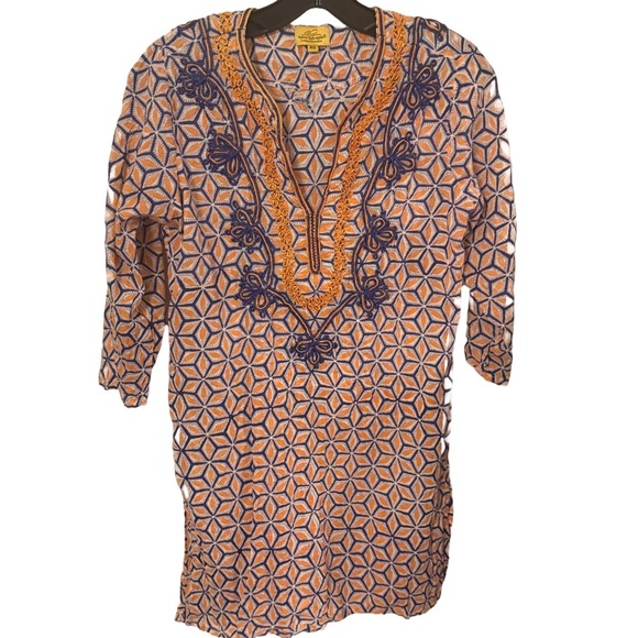 Roberta Roller Rabbit Cotton Embroidered Cover Up Tunic Blouse Top Shirt Sz XS - Picture 1 of 13